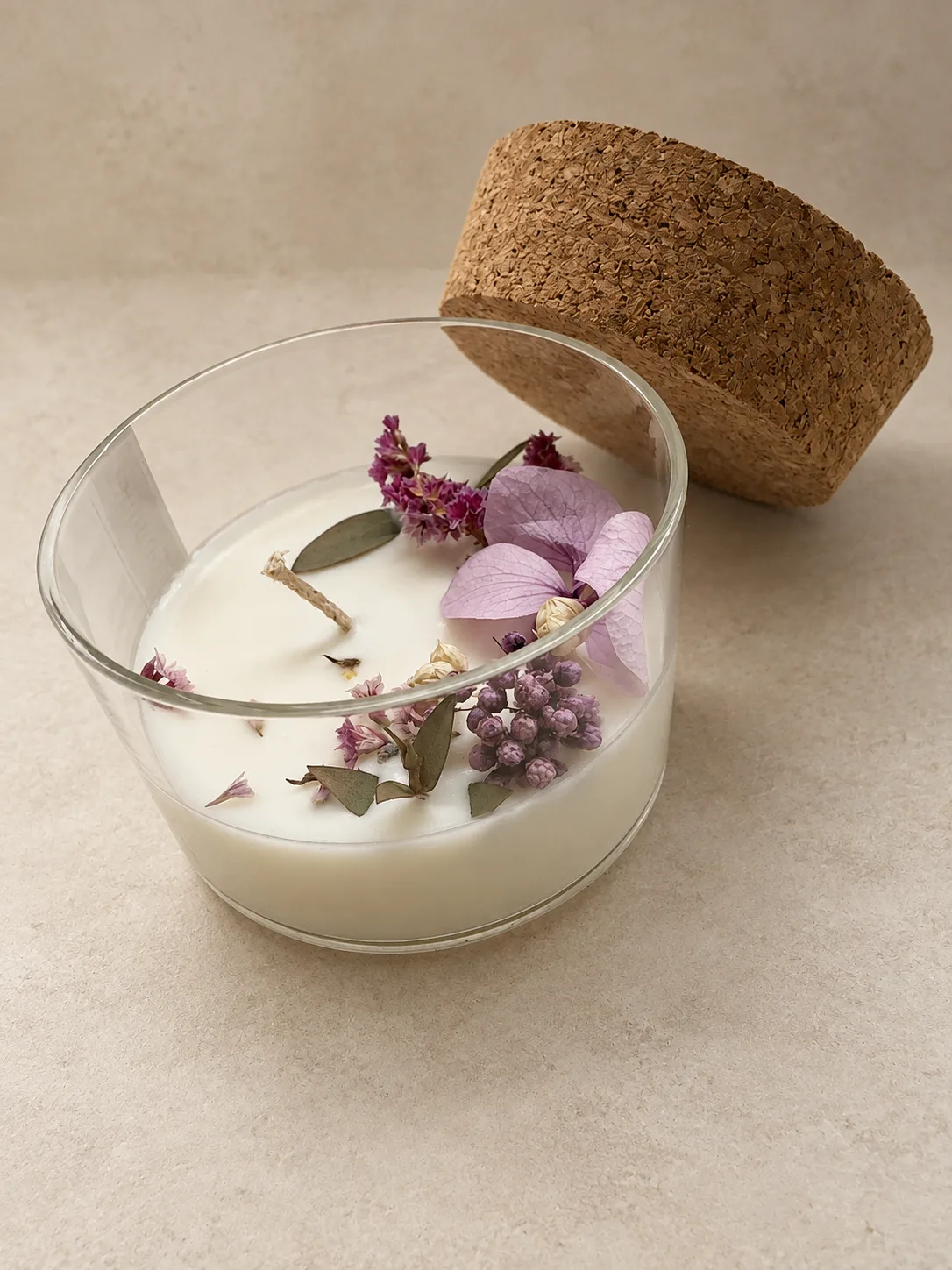 candela in vetro con orchidea lilla — Girardini Bomboniere Camisano Vicentino