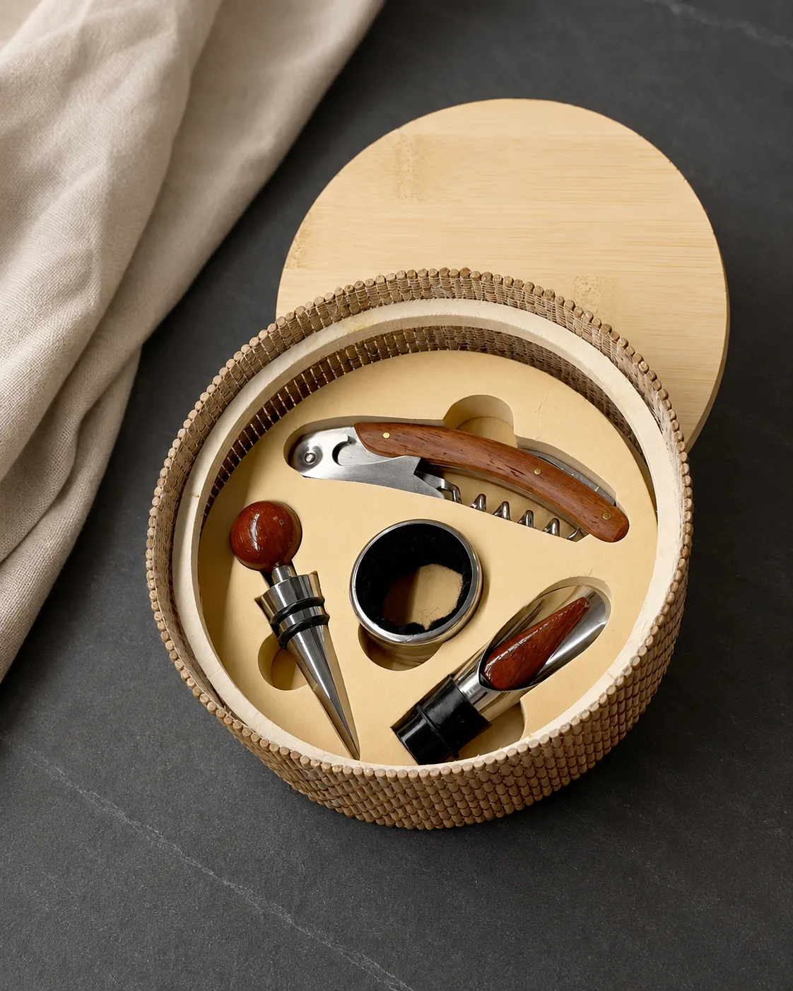 cofanetto da vino in legno con accessori — Girardini Bomboniere Camisano Vicentino
