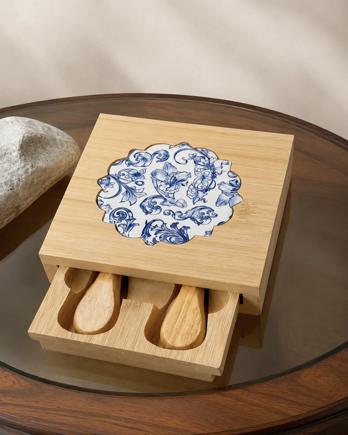 cofanetto in bamb con piastrella blu — Girardini Bomboniere Camisano Vicentino