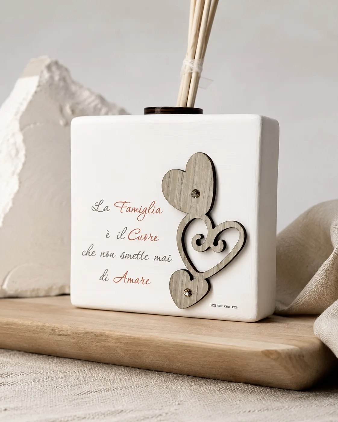 diffusore avorio con cuore in legno — Girardini Bomboniere Camisano Vicentino