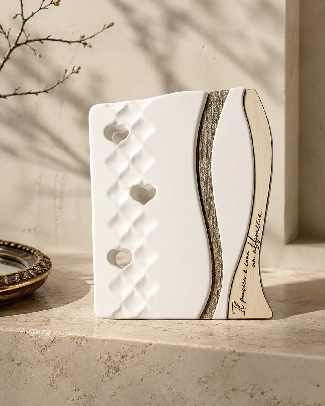 placca ceramica con cuori e accessorio metallico — Girardini Bomboniere Camisano Vicentino